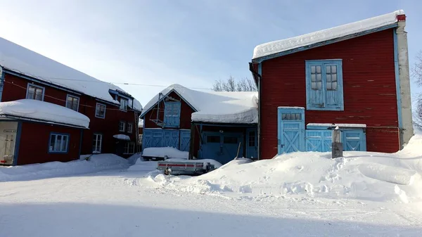Edifício Histórico Centro Nevado Kiruna Norte Suécia Durante Inverno — Fotografia de Stock