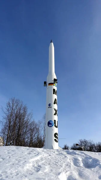 Kiruna Švédsko Února2020 Raketa Maxus Umístěná Jednom Náměstí Zasněženém Centru — Stock fotografie