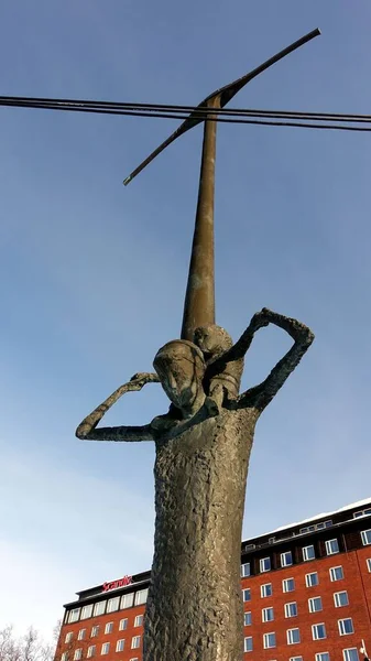 Kiruna Sweden February 2020 Art Bronze Sculpture Square Snowy Center — Stock Photo, Image