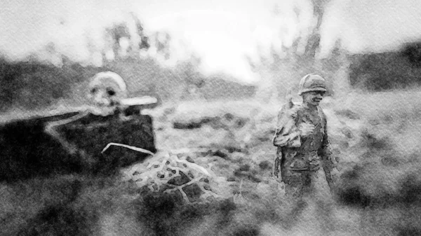 Aquarelle Représentant Soldat Mort Aube Une Nouvelle Ère Soldat Quitte — Photo