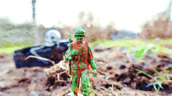 Suluboya Bir Askeri Ölümü Temsil Ediyor Yeni Bir Çağın Şafağında — Stok fotoğraf