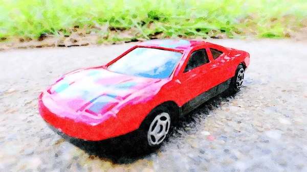Stockholm Sweden April 2020 Watercolor Representing Famous Red Sports Car — Stock Photo, Image