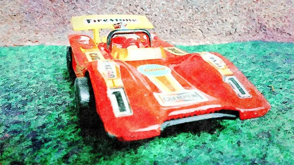 Stockholm Sweden April 2020 Watercolor Representing Famous Red Racing Car — Stock Photo, Image