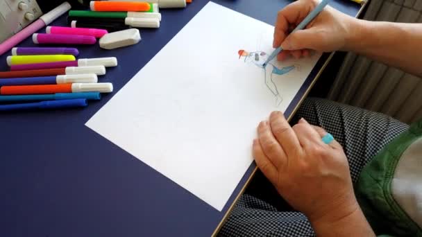 Short Timelapse Movie Depicting Colored Marker Drawing American Baseball Player — Stock Video