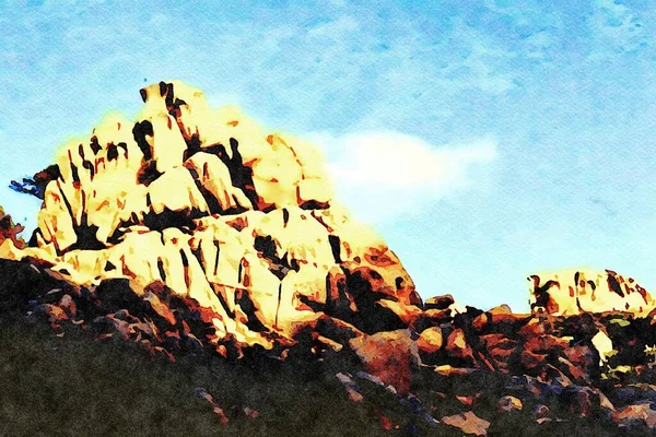 Watercolorstyle Picture Representing One Rocks Sculpted Wind Sardinia — Stock Photo, Image
