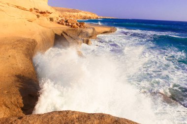 Seashore Waves and Mountain under the Sunshine in Matrouh, Egypt / 