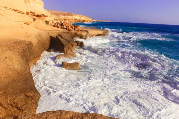 Seashore Waves and Mountain under the Sunshine in Matrouh, Egypt / — ストック写真