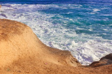 Seashore Waves and Mountain under the Sunshine in Matrouh, Egypt / 
