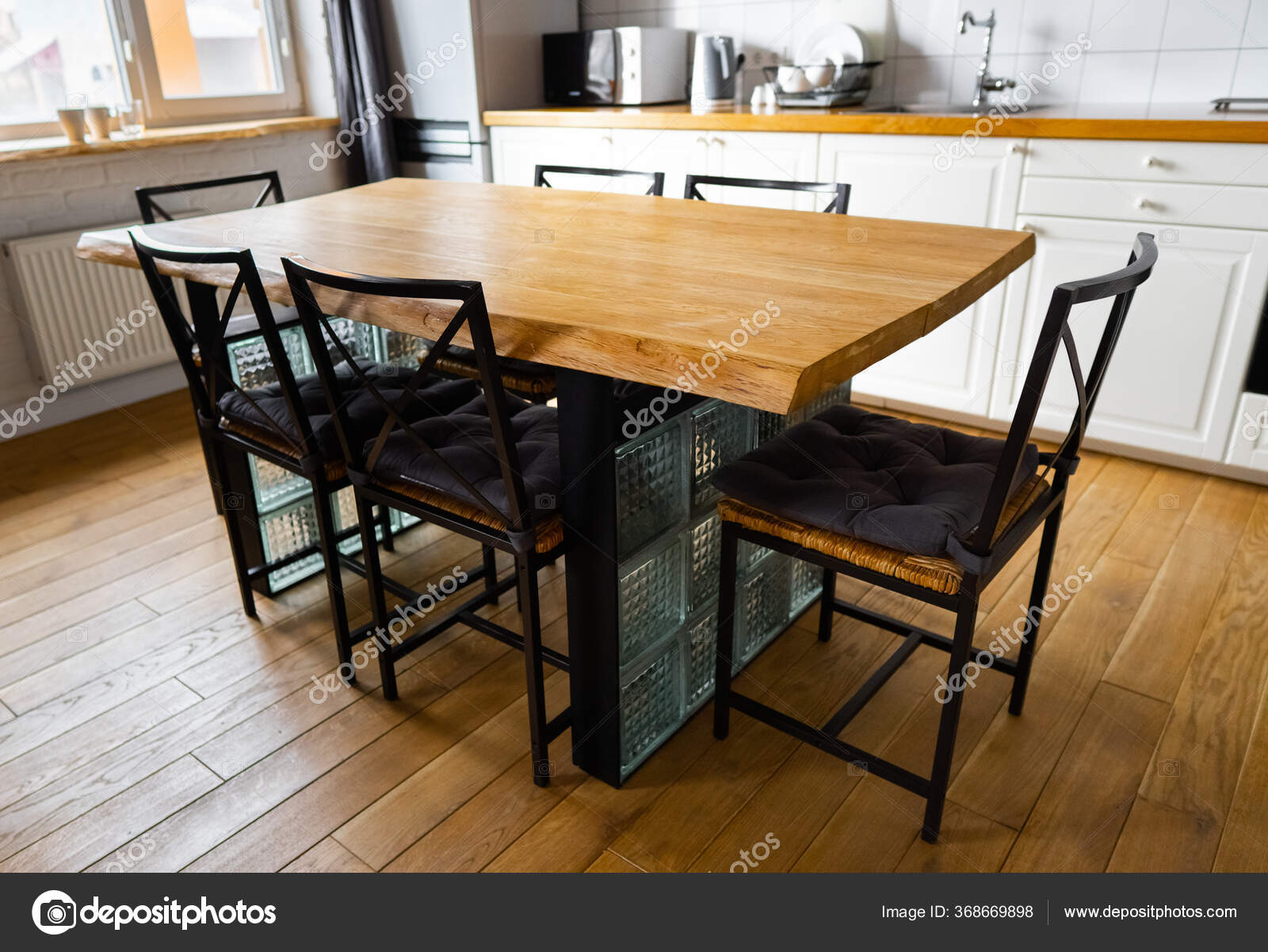 Dish Rack Holds Many Dishes And Cups Against Wooden Countertop White Wall  Tiles Sink And Faucet Budget And Lightweight Antimicrobial Dish Drainer  With Drain Board At Modern Scandinavian Kitchen Stock Photo 