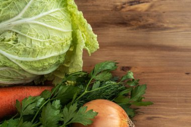 Onions, carrots, dill, parsley, Chinese cabbage