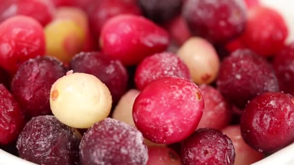 Uma Pilha Cranberries Gira Sentido Horário Vista Lateral Muito Close — Vídeo de Stock