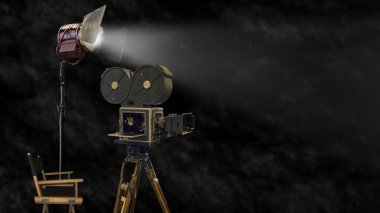 Klasik Hollywood kamerası ve ışıklandırma seti