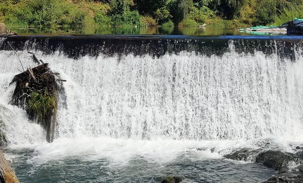 Thundering Upper Tumwater Falls Vierte Arroyo Con Tronco Puente Materiales — Foto de Stock