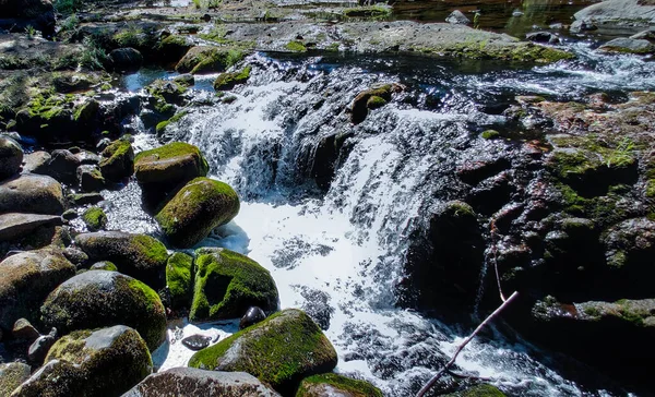 Brilhante Upper Creek Falls Cascata Cenário Rochoso Verão Stevenson Washington — Fotografia de Stock