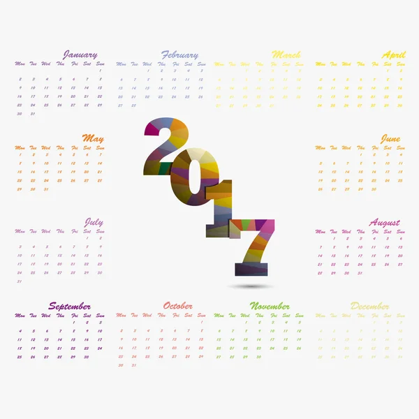 2017 Calendário Template.Calendar para 2017 ano —  Vetores de Stock