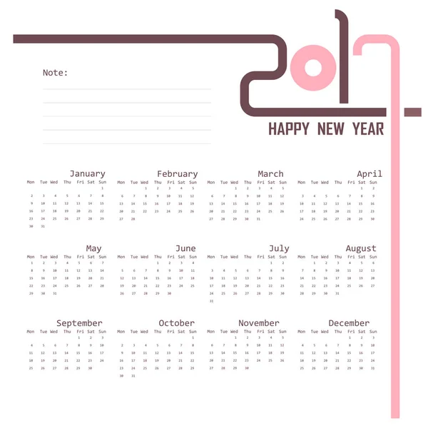 2017 Calendário Template.Calendar para 2017 ano — Vetor de Stock