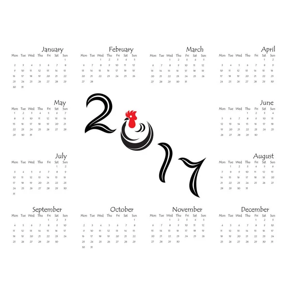 2017 Calendário Template.Calendar para 2017 ano —  Vetores de Stock