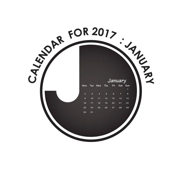 2017 kalendarz wektor papeterie szablon projektu. Kalendarz dla Jan — Wektor stockowy
