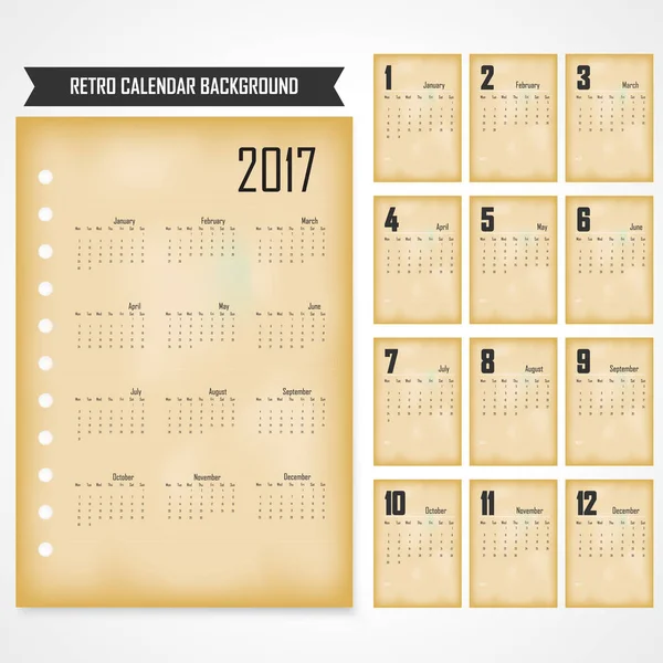 Calendário para 2017 em fundo cinzento.Calendário 2017 no retro — Vetor de Stock