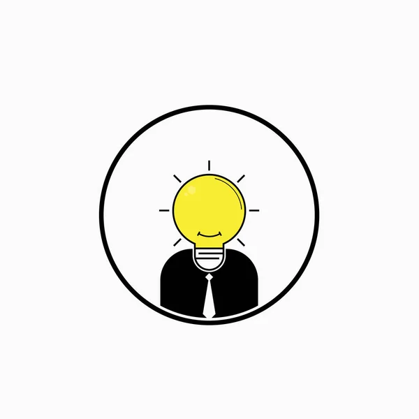 Zakelijke man-logo met idee gloeilamp hoofd concept. Hersenen macht — Stockvector