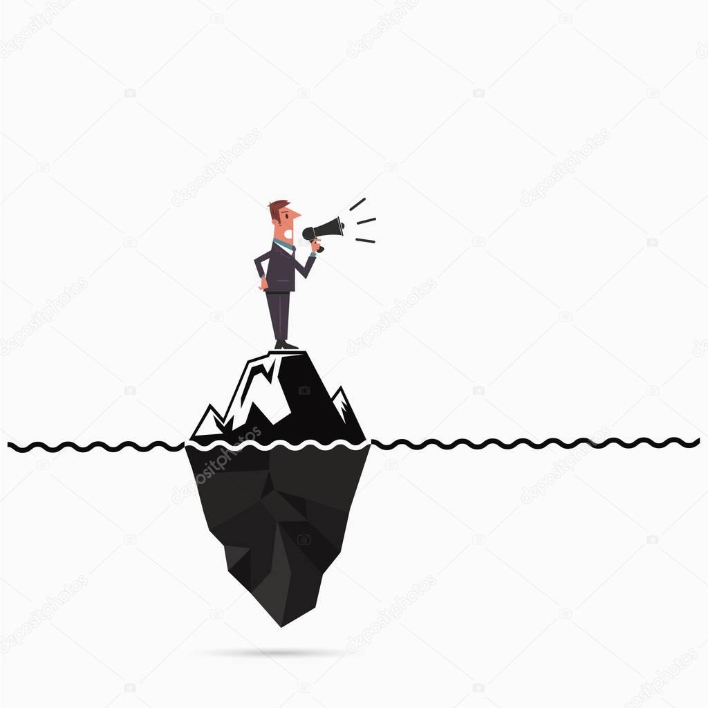 Businessman announce the risk analysis iceberg template.Man hold