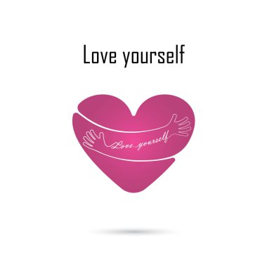 Kendini logo kucakla. Logo love kendinizi. Sevgi ve kalp dikkat simgesi. Em