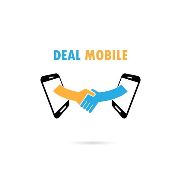 Business people handshake through mobile phone. Businesspeople s