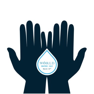 İnsan eli simge vektör logo tasarım şablonu ile su damlası. Worl