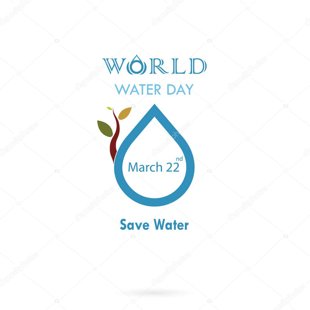 Water drop with small tree icon vector logo design template.Worl