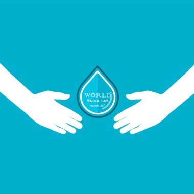 İnsan eli simge vektör logo tasarım şablonu ile su damlası. Worl