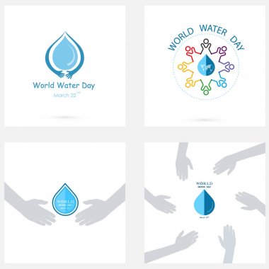 Su damla simge vektör logo tasarım şablonu kümesi. Dünya Su D