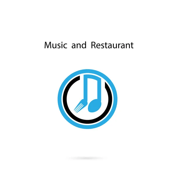 汤匙和叉子图标与音符矢量 logo 设计模板 — 图库矢量图片