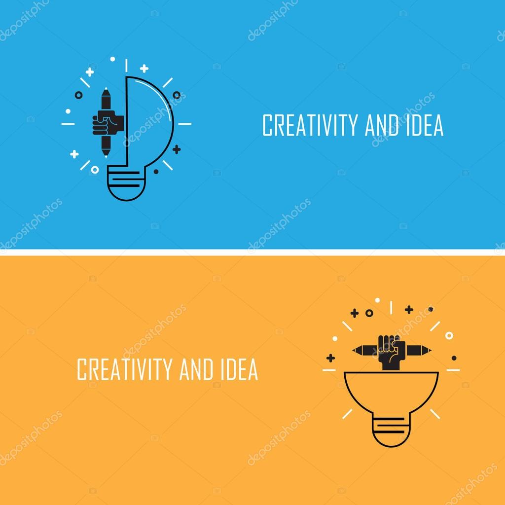 Creative bulb light idea and pencil hand icon,flat design.Concept of ideas inspiration, innovation, invention, effective thinking. Business ,knowledge and education concept.Vector illustration