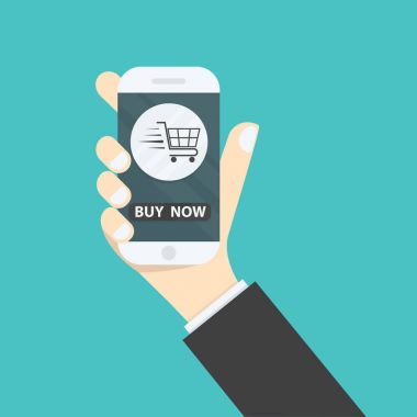 İşadamı el ve akıllı telefon üzerinde online alışveriş sitesi. Onli