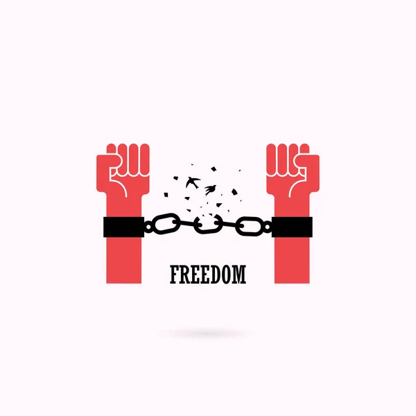 Human hands and broken chain with the bird symbols.Freedom conce — Stock Vector