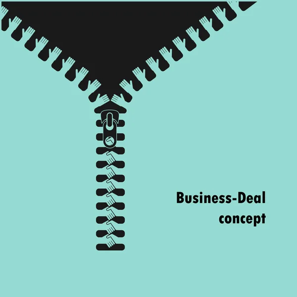 Symbole de fermeture éclair et poignée de main accord homme d'affaires sur fond . — Image vectorielle