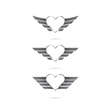 Kalp logo arka plan üzerinde melek kanatlı. Vektör çizim.
