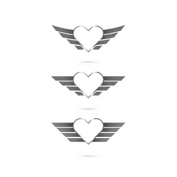 Logo del corazón con alas de ángel en el fondo.Ilustración vectorial . — Vector de stock