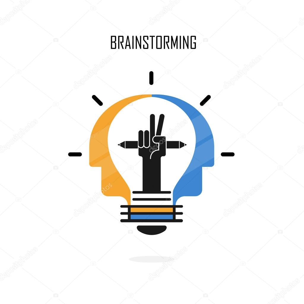 Creative light bulb,pencils and Human heads vector logo design.B