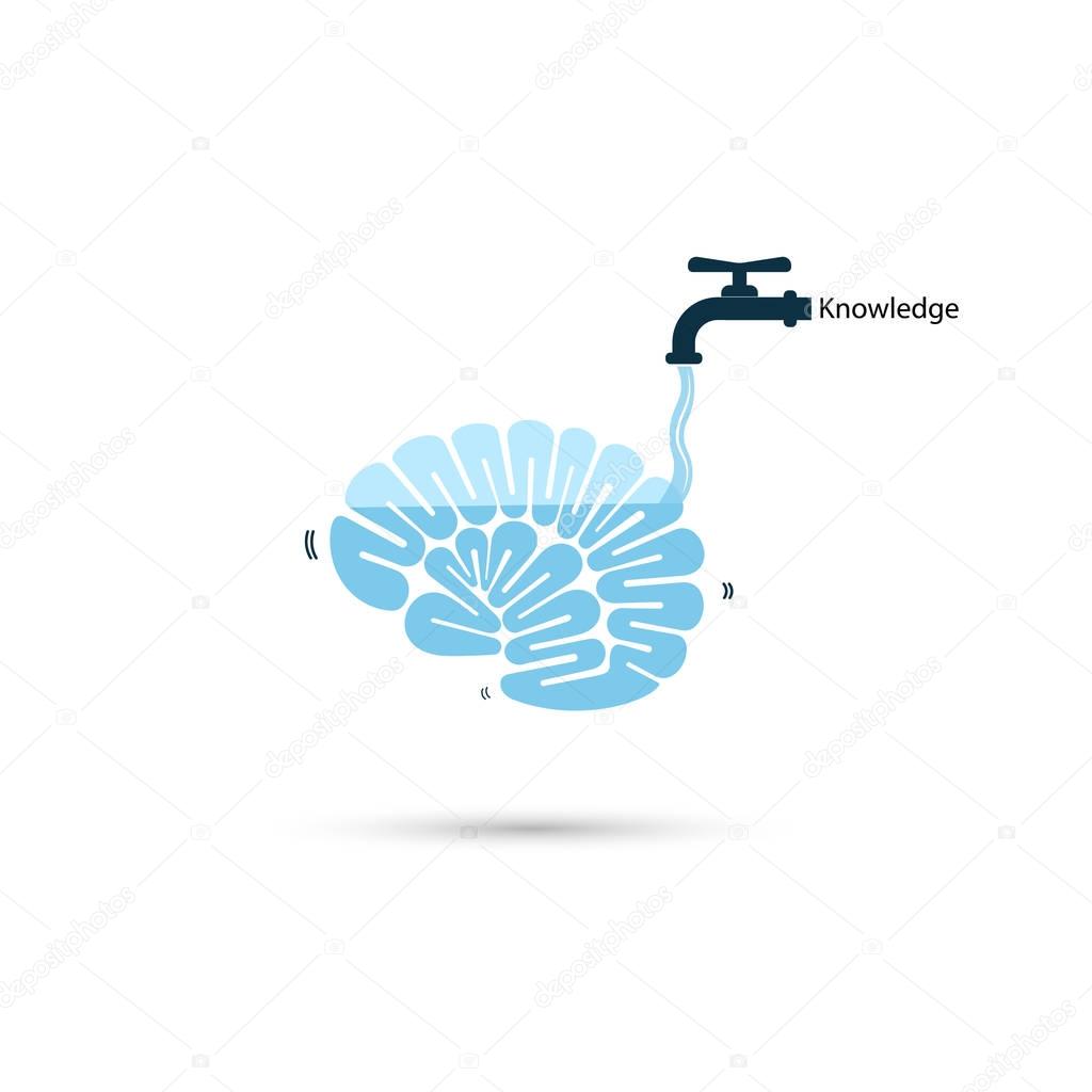 Brains icon and water tap symbol with Knowledge filling concept.