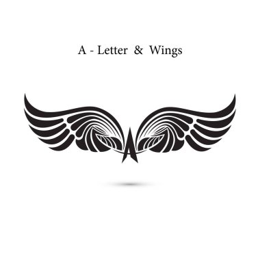 Bir mektup işareti ve Melek kanatları. Monogram kanat logo mockup. Klasik 