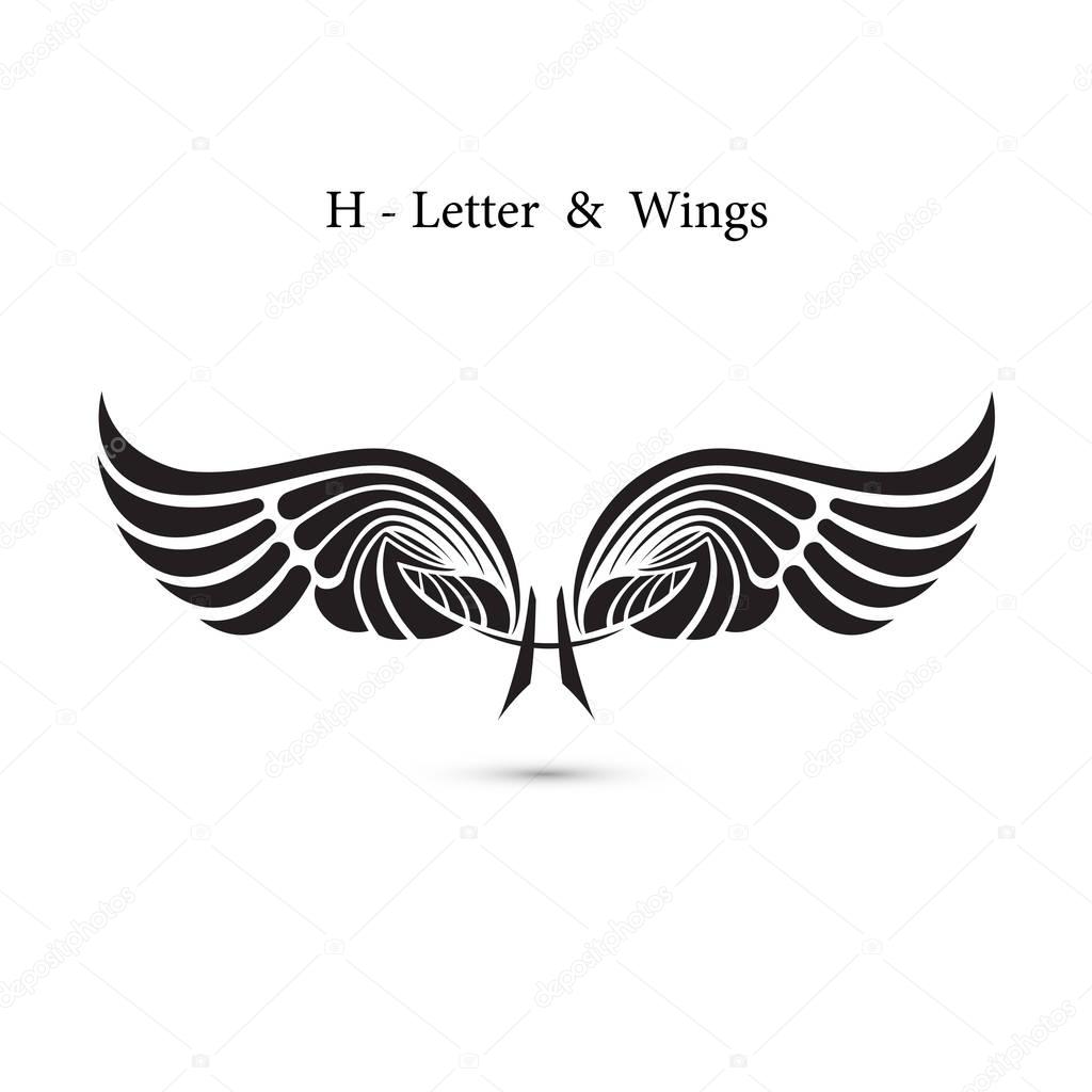 H-letter sign and angel wings.Monogram wing logo mockup.Classic 