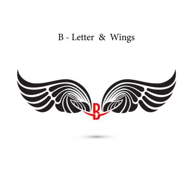 B-mektup işareti ve Melek kanatları. Monogram kanat logo mockup. Klasik 