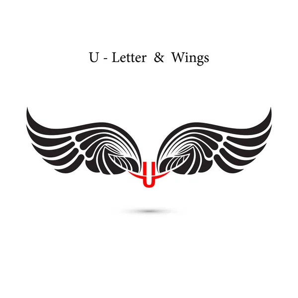 U-lettre signe et ailes d'ange. Monogramme aile logo mockup.Classic — Image vectorielle