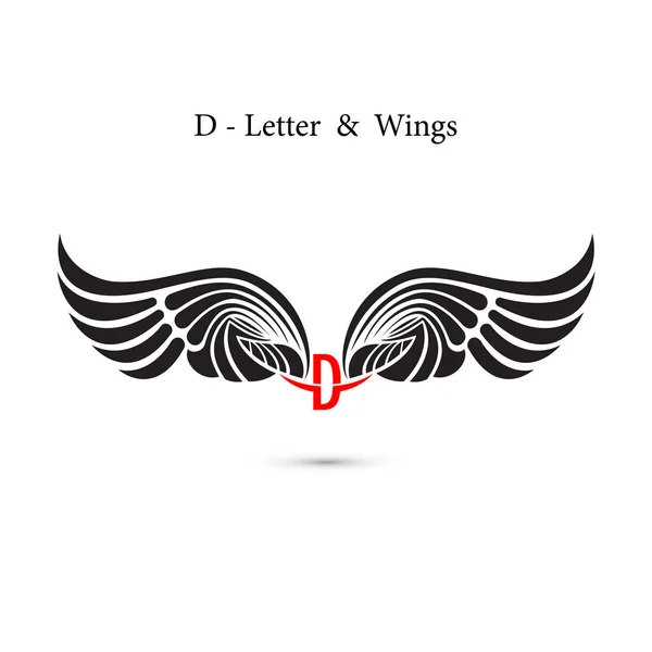 Signe de lettre D et ailes d'ange. Modèle de logo d'aile de monogramme. Classique — Image vectorielle