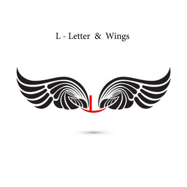 L harfli işareti ve Melek kanatları. Monogram kanat logo mockup. Klasik 