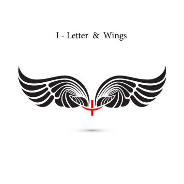 Mektup işareti ve Melek kanatları. Monogram kanat logo mockup. Klasik 