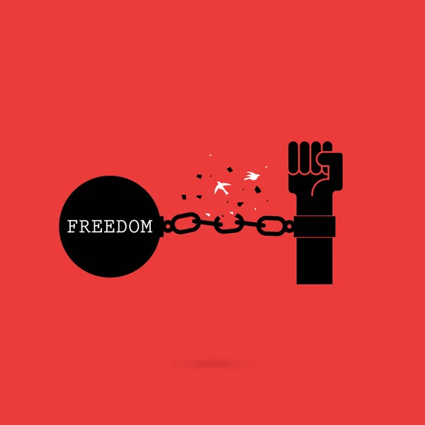 Human hands and broken chain with the bird symbols.Freedom or in — Stock Vector