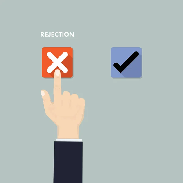 Botão de mão com marca de verificação.Rejeição e aprovação decisi —  Vetores de Stock