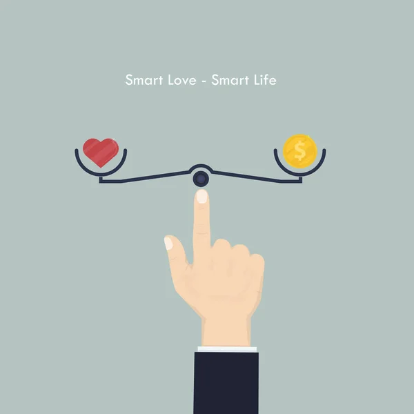 Mano humana con signo de corazón y moneda de dinero icon.Smart amor y Sm — Archivo Imágenes Vectoriales